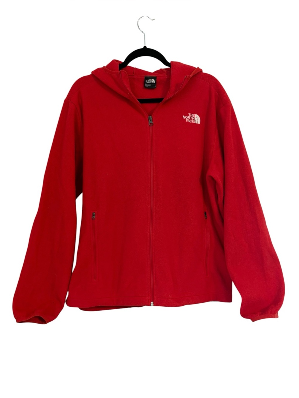 The North Face Mens Red Full-Zip Fleece Hooded Jacket Size L Outdoor Winter